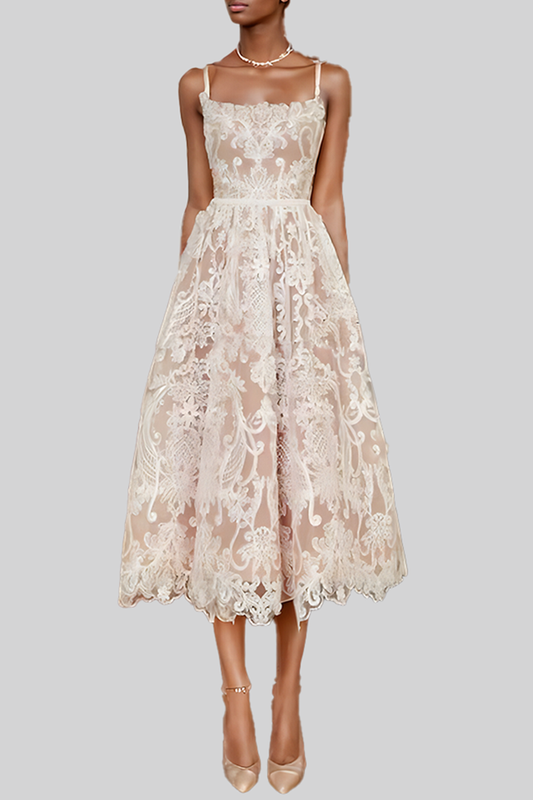 Elegant White Lace Halter Midi Dress