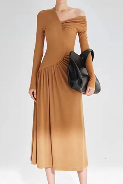 Simple Irregular V Neck Midi Dress