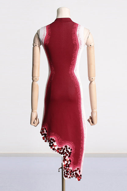 Round Neck Spliced Sequin Midi Dress