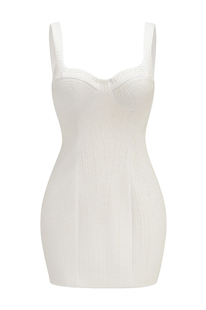 White Beaded Halter Mini Dress