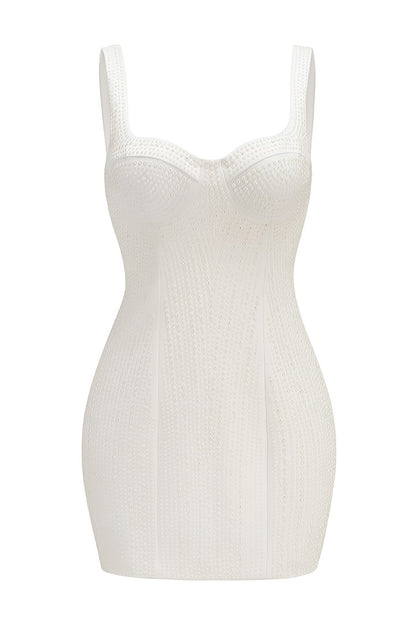 White Beaded Halter Mini Dress