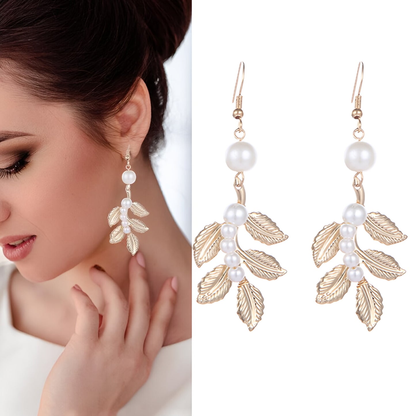 Christmas Tree Leaves Pearl Earrings