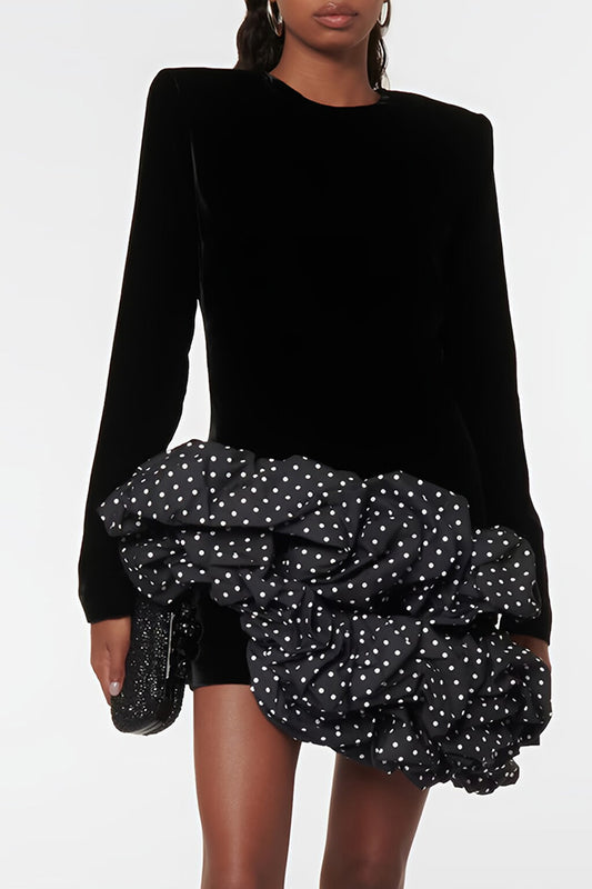 Black Polka Dot Lace Hem Short Dress