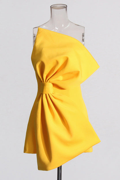 Solid Color Bow Sheath Mini Dress