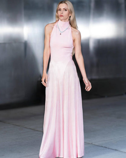 Pink Satin Tulle A Line Maxi Dress