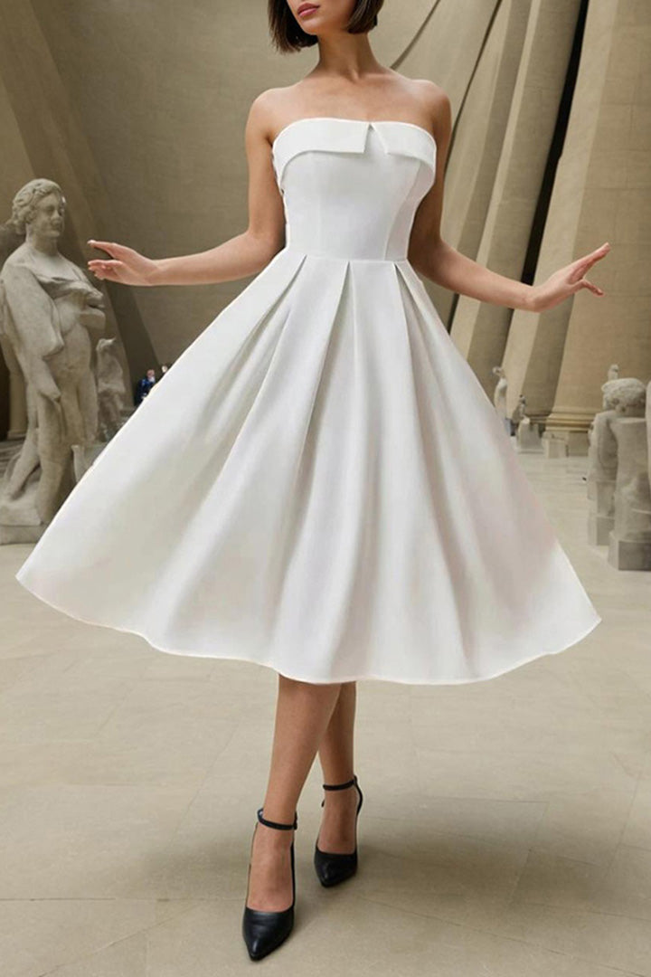 White High Waisted Sheath Midi Dress