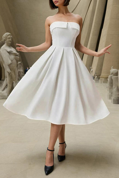 White High Waisted Sheath Midi Dress