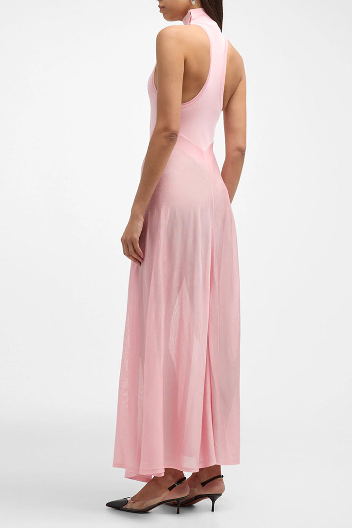 Pink Satin Tulle A Line Maxi Dress