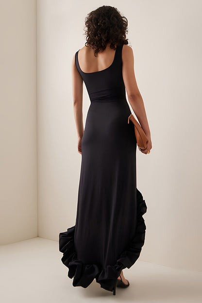 Black Halter Wave Edge Split Maxi Dress