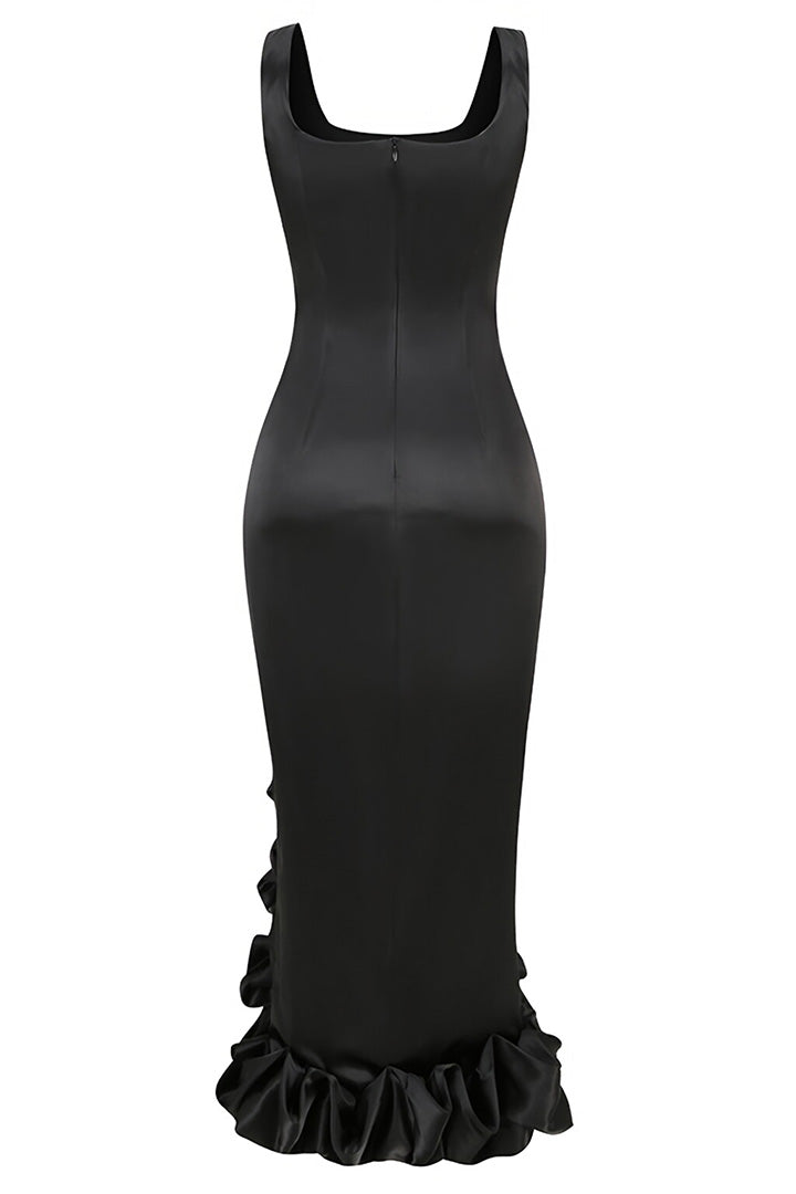 Black Halter Wave Edge Split Maxi Dress