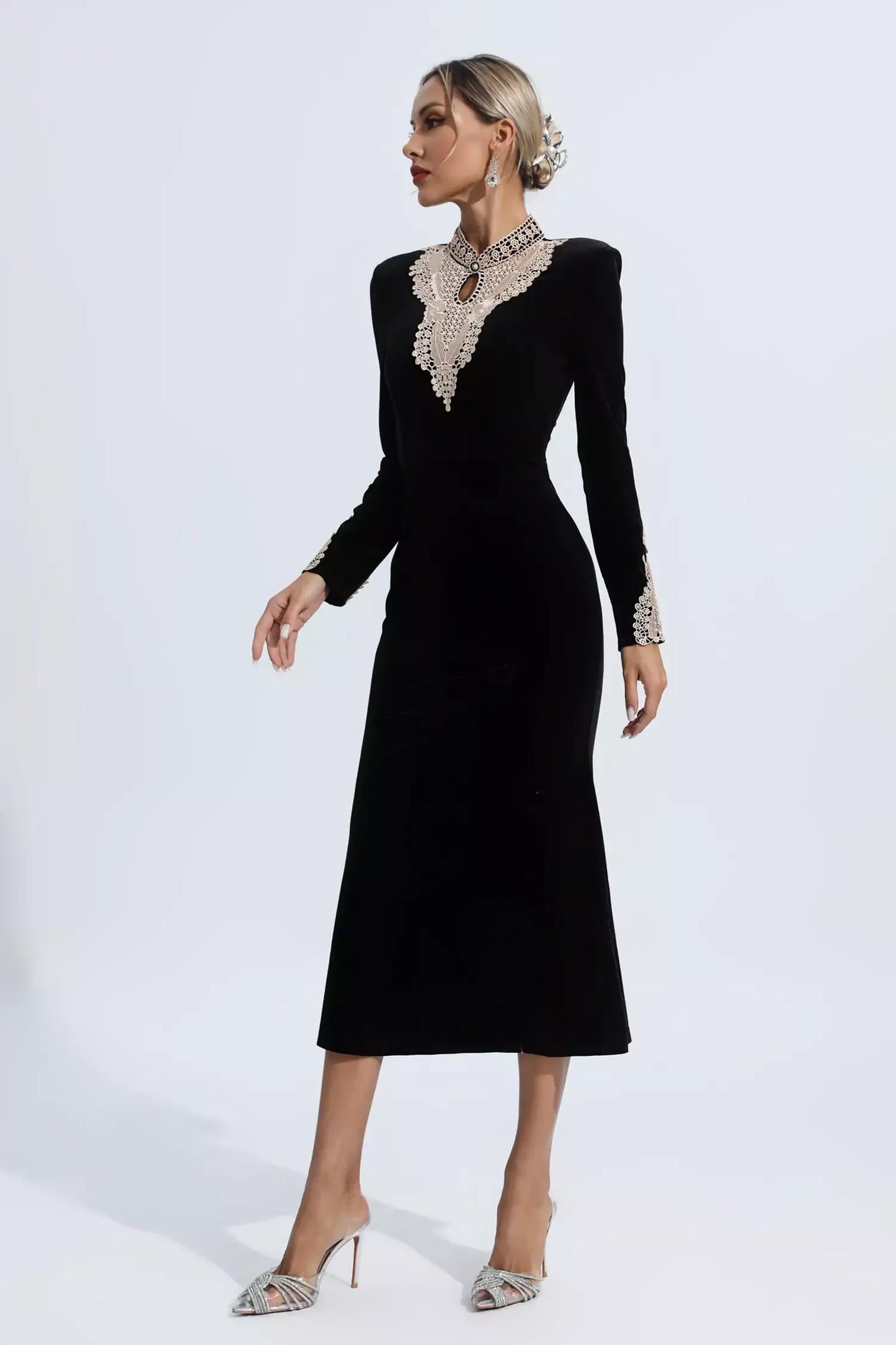 Black Velvet Long Sleeve Dress