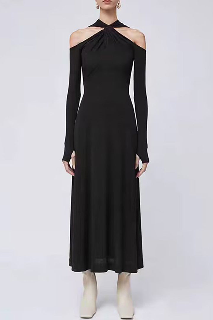 Twisted Neckline Long Dress