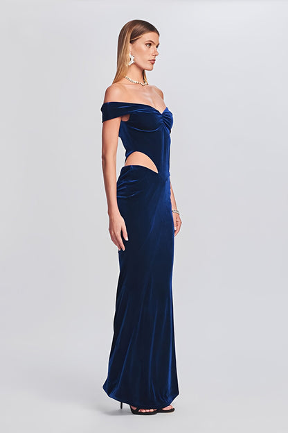 Strapless Cutout Velvet Long Dress