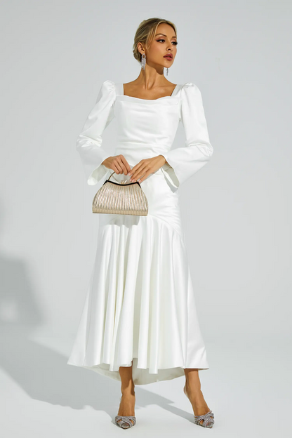 White Satin Evening Dress