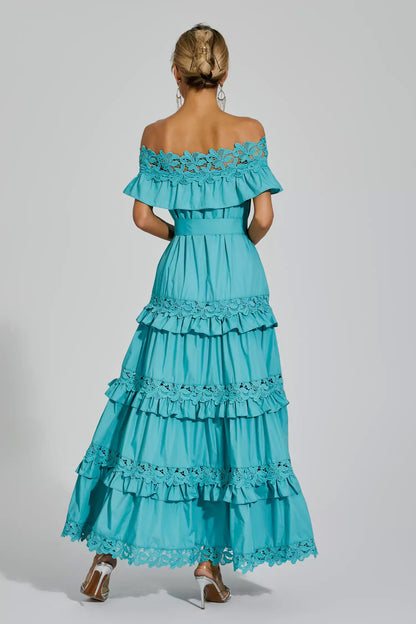 Blue Ruffle Off Shoulder Dress