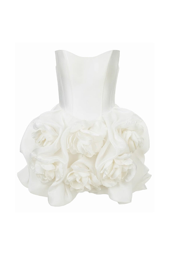 White Elegant Sheath 3D Floral Mini Dress