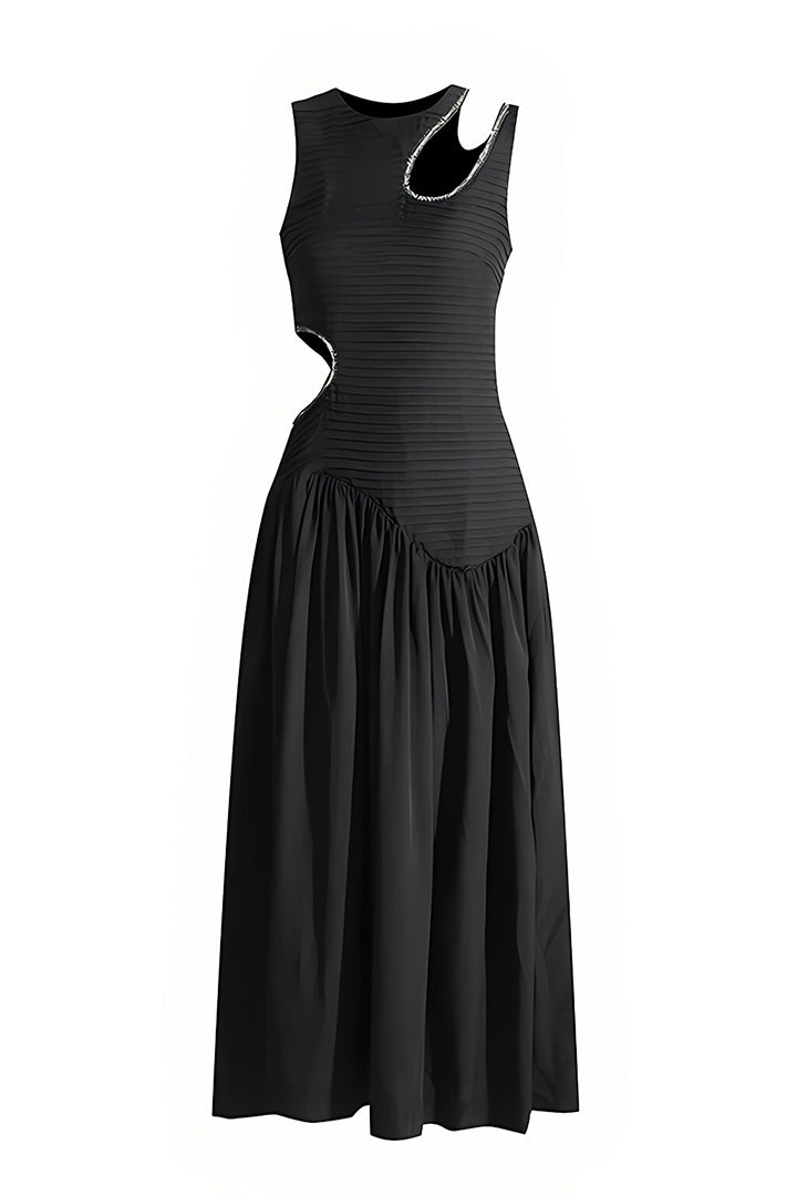 Round Neck Hollow Out Waistless Midi Dress