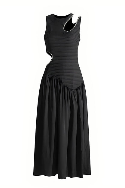 Round Neck Hollow Out Waistless Midi Dress