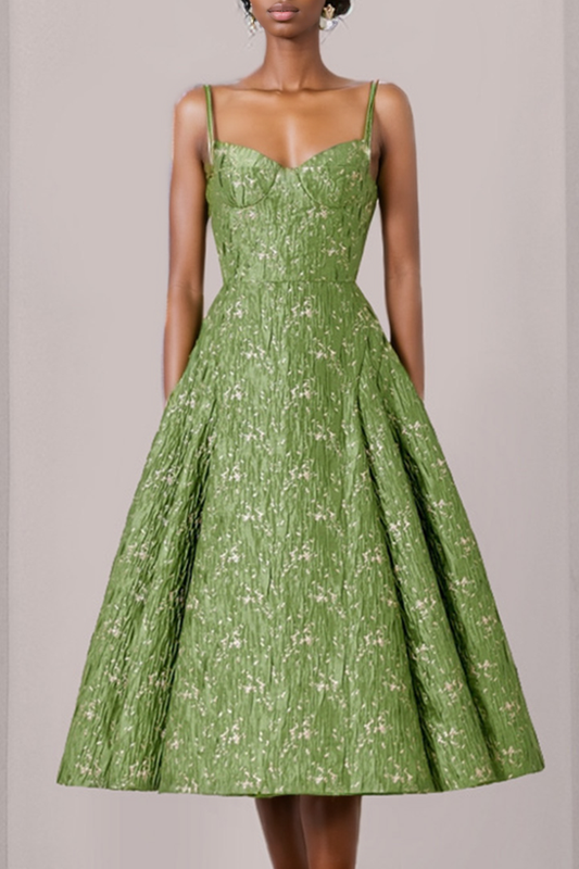 Green Vintage Halter Jacquard Midi Dress