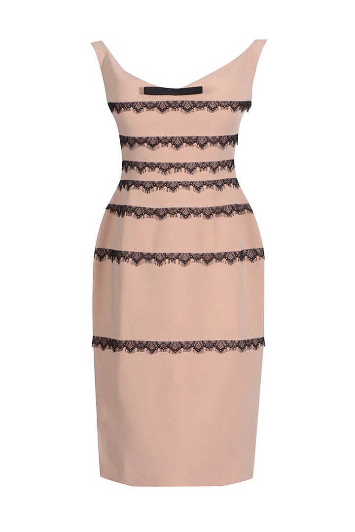 Nude Pink Strapless Lace Embellished Midi Dress