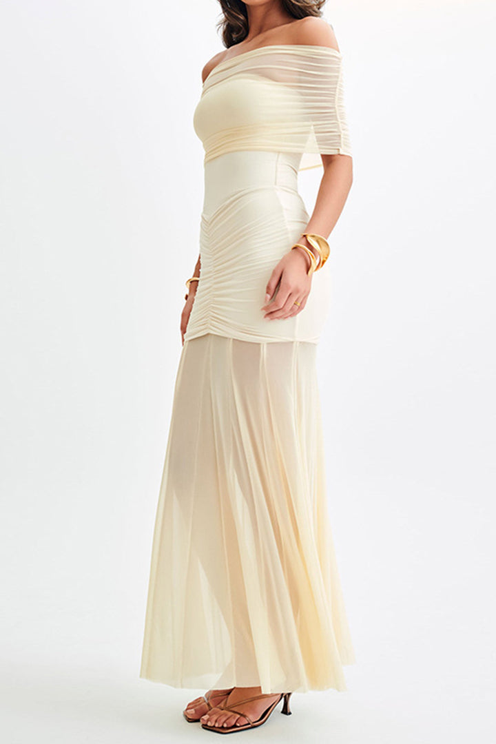 Sheath Mesh Patchwork Backless Maxi Dress