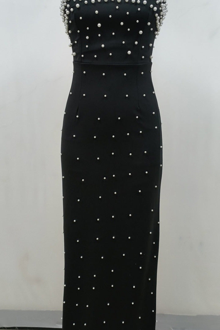 Black Elegant Diamond Embellished Strapless Long Dress