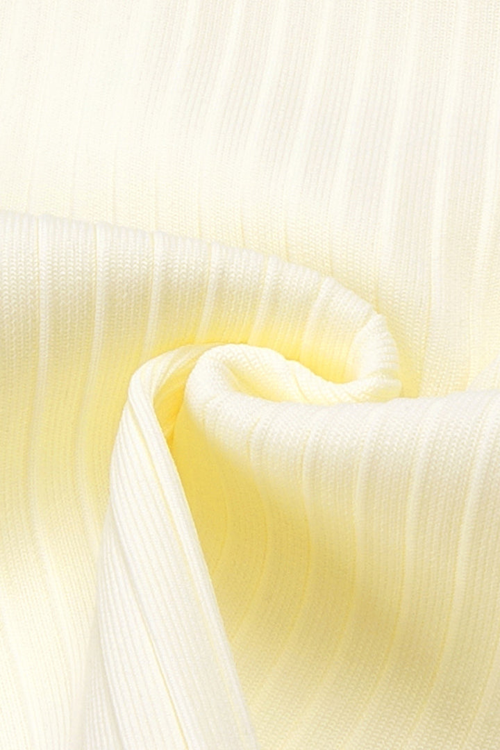 Light Yellow Feather Cuffed Stretch Long Dress