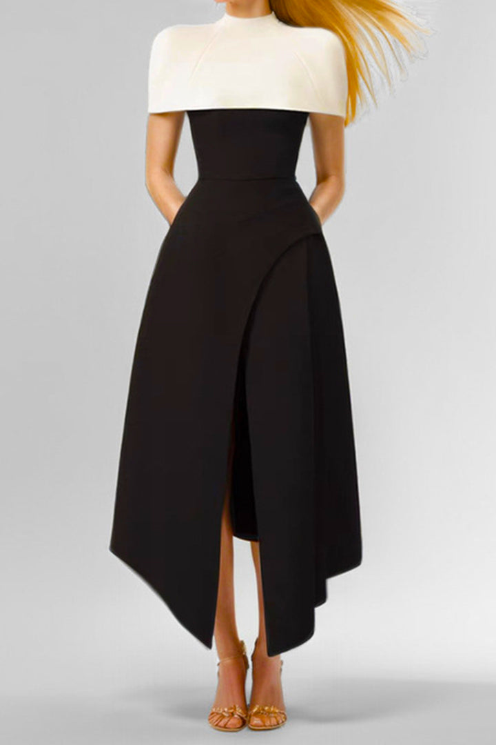 Black Detachable Pullover Halter Slit Midi Dress