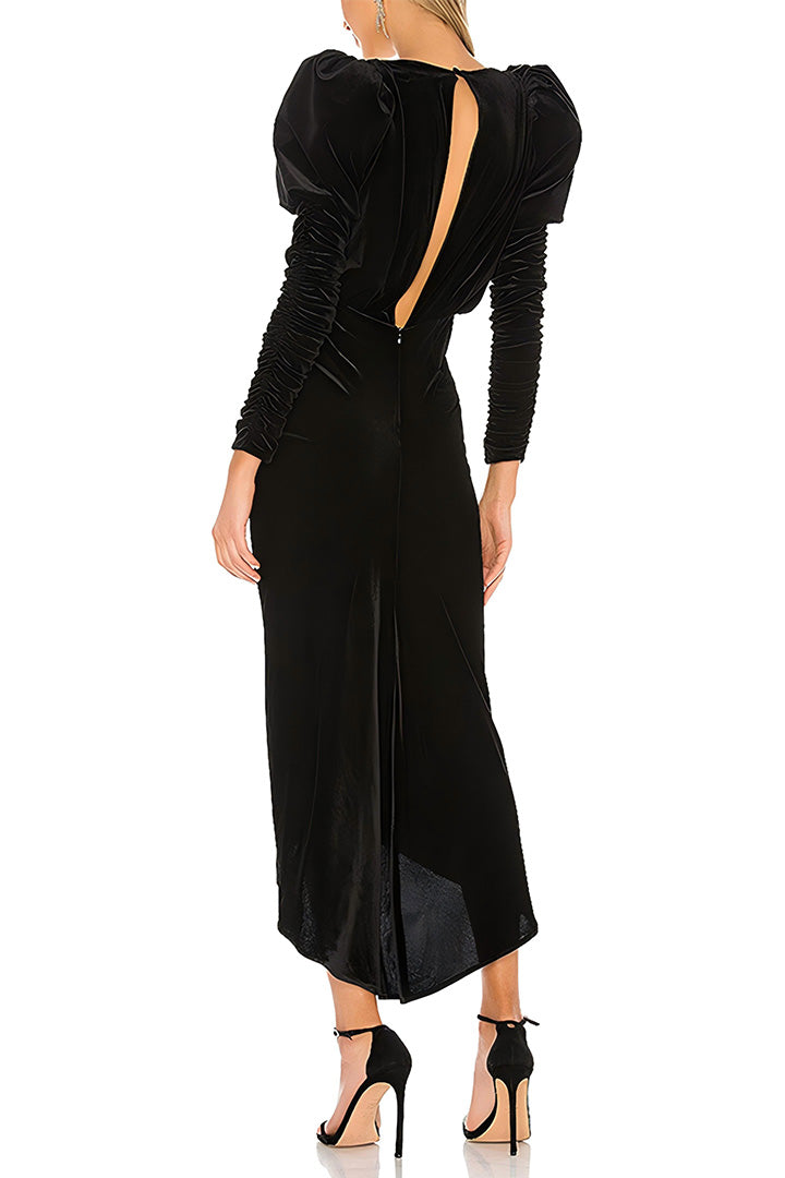 Elegant V-Neck Pleated Split Midi Dress