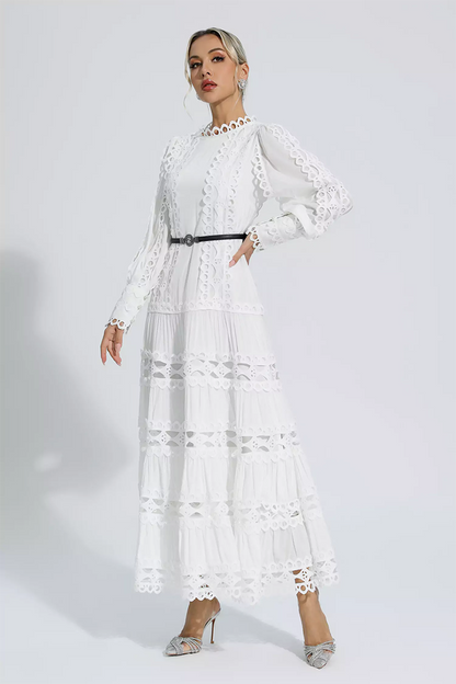 White Hollow Ruffle Maxi Dress