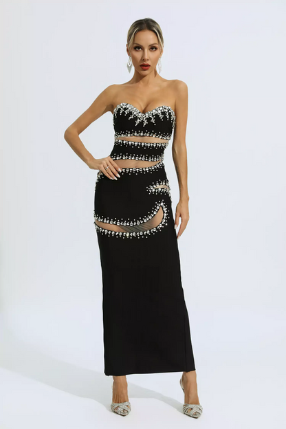 Black Beading Mesh Bandage Dress