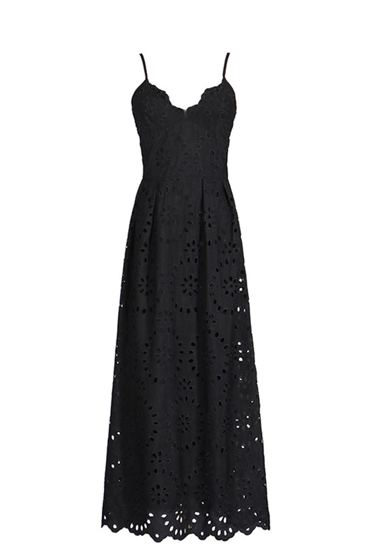 Embroidered Crochet Long Halter Dress