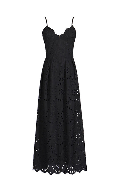 Embroidered Crochet Long Halter Dress