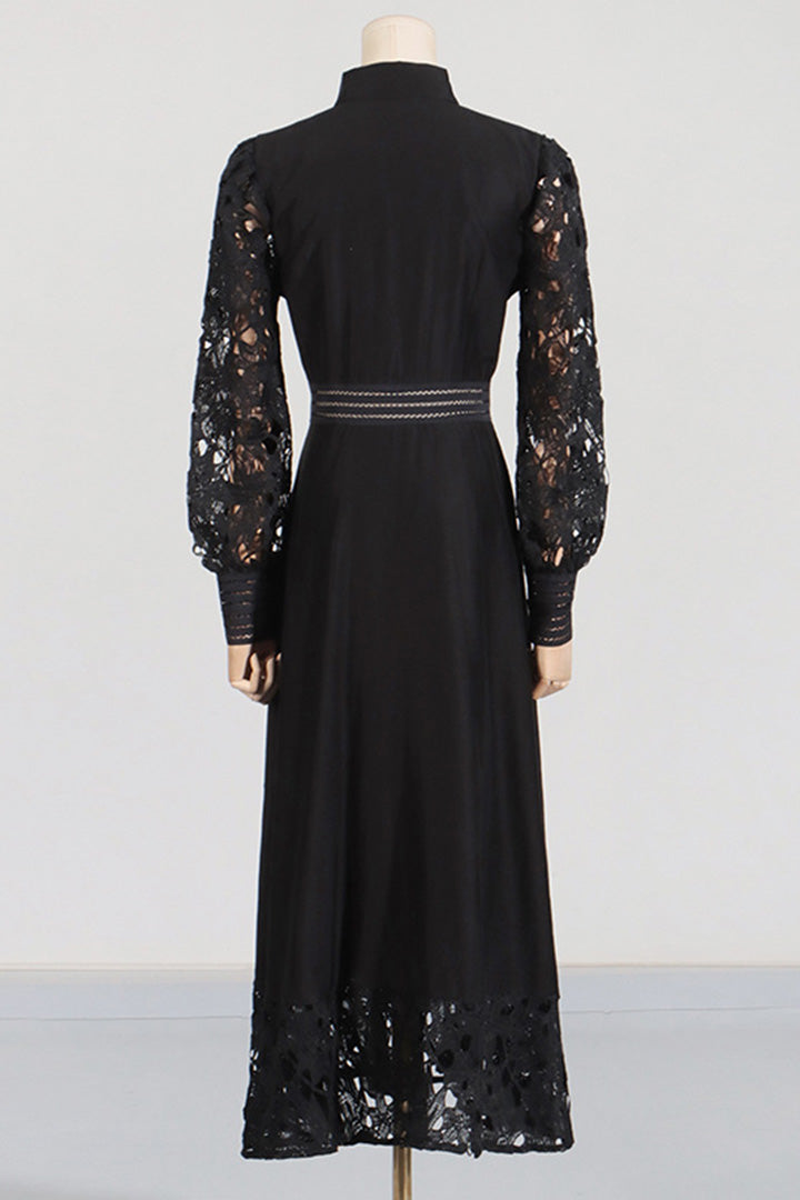 Lapel Lace Embroidery Long Dress