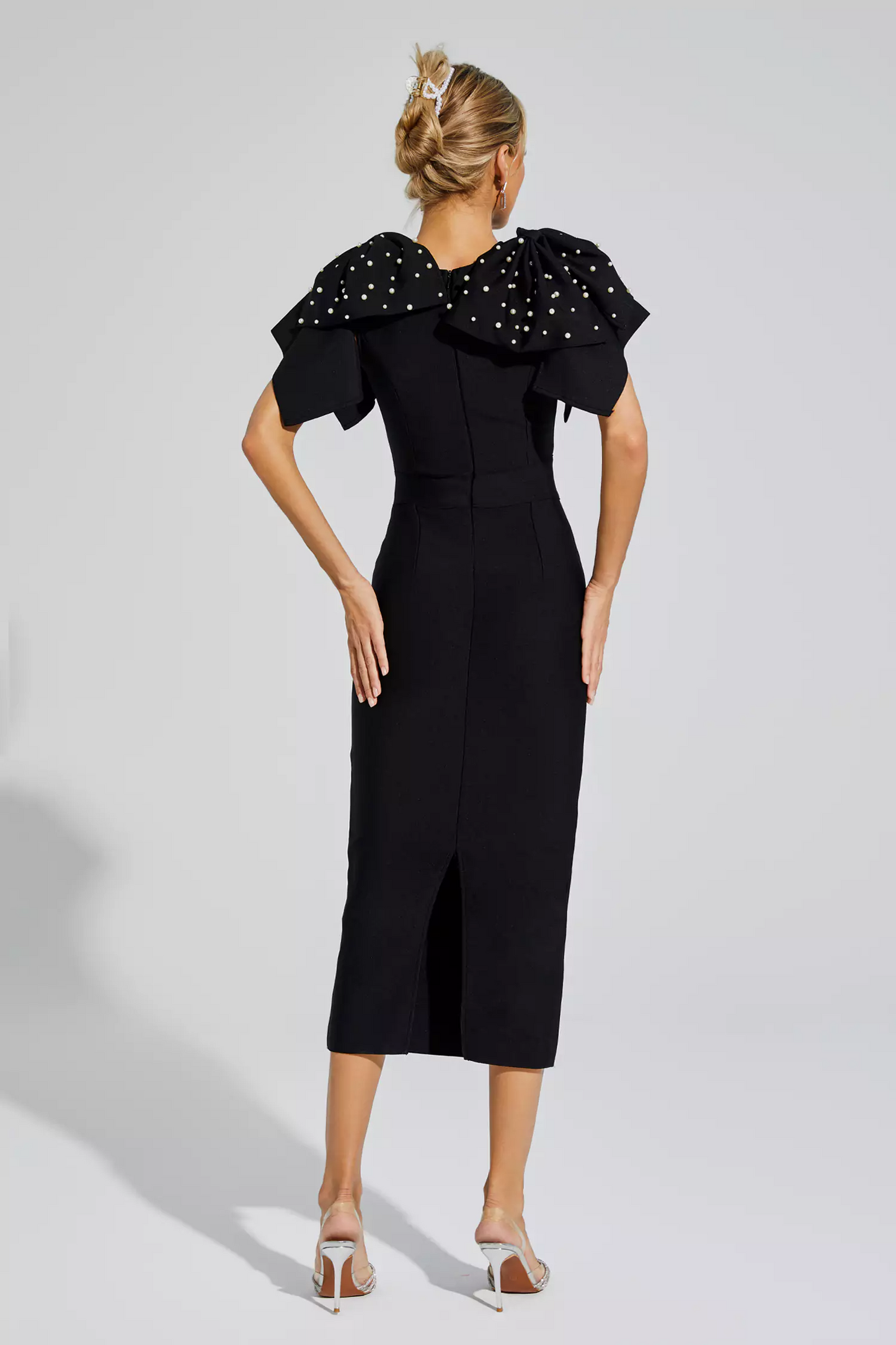 Black Knitted Embellished Midi Dress