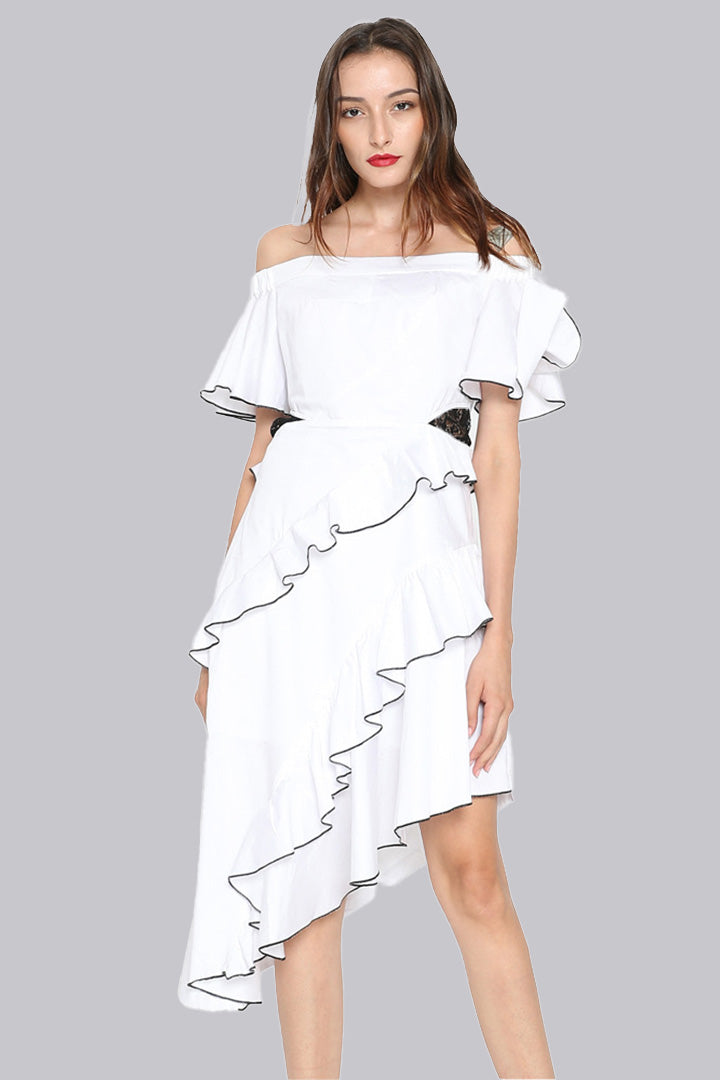 White Off Shoulder Ruffle Maxi Dress