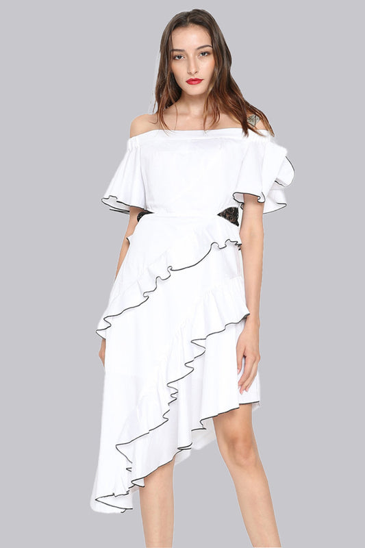 White Off Shoulder Ruffle Maxi Dress