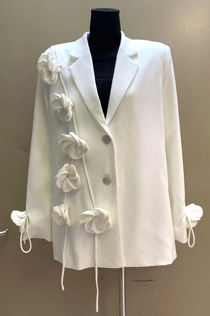 Solid Color 3D Flower Embellished Blazer