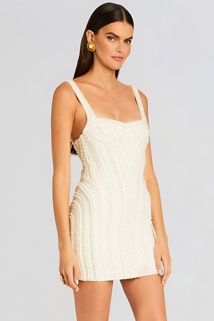 White Beaded Halter Mini Dress