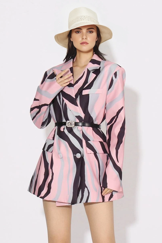 Pink Printed Painted Suit Jacket Mini Dress