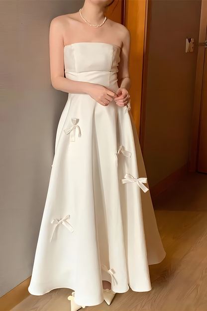 White Elegant Sheath Bow Long Gown Dress