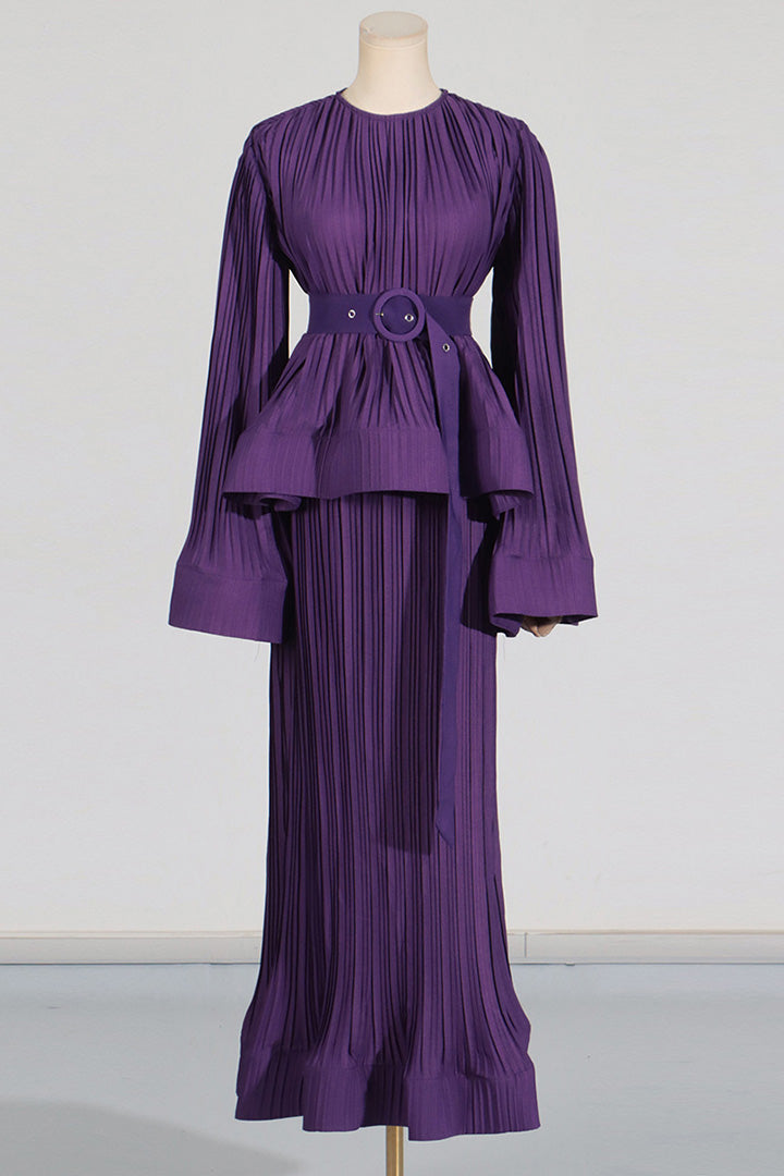 Purple Fall Fashion Pleated Long Skirt Set