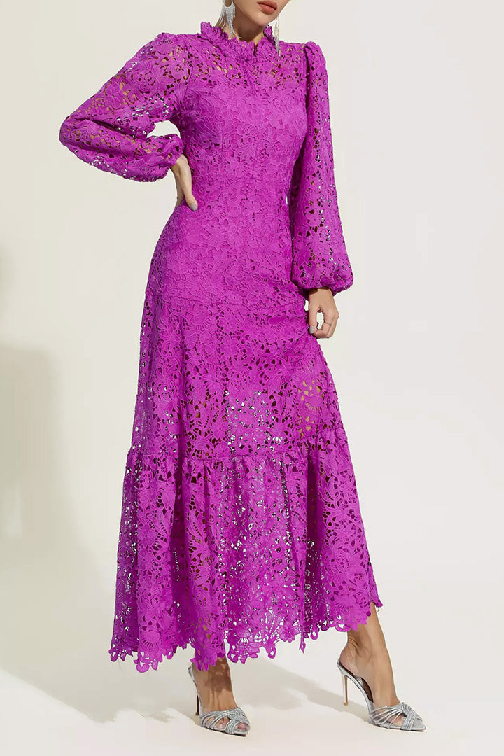 Purple Cut Out Long Sleeve Dress