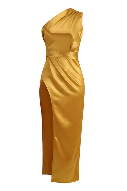 Christmas One-Shoulder Split Long Dress