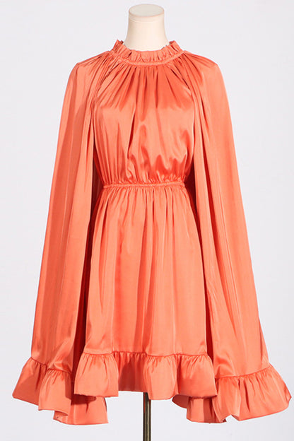 Elegant Pleated Cape Style Ruffle Short Dress