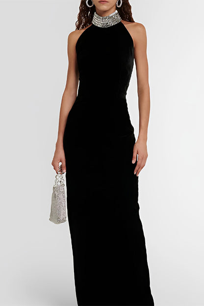 Black Sleeveless Backless Long Dress