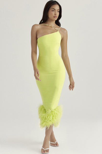 Solid Color Feather Patchwork Halter Dress