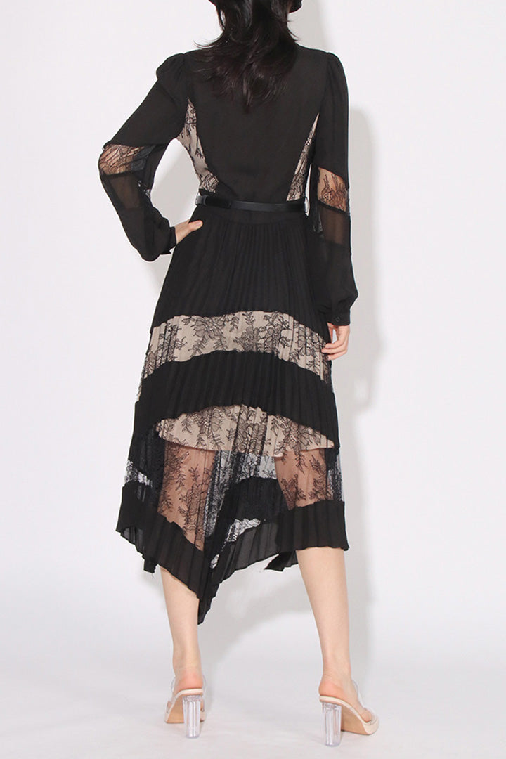 Black Puff Sleeve Lace Midi Dress