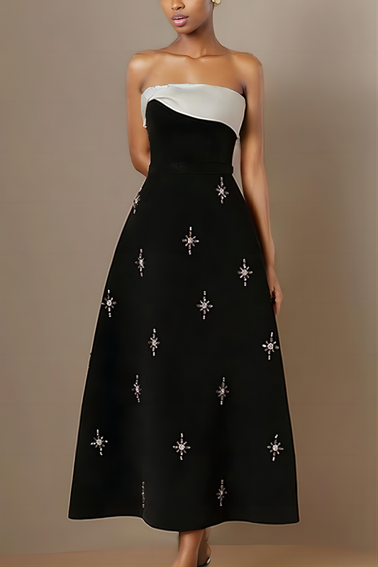 Star Diamond Black and White Colorblock Midi Dress