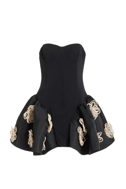 Bustier Spliced Floral Mini Puffy Dress